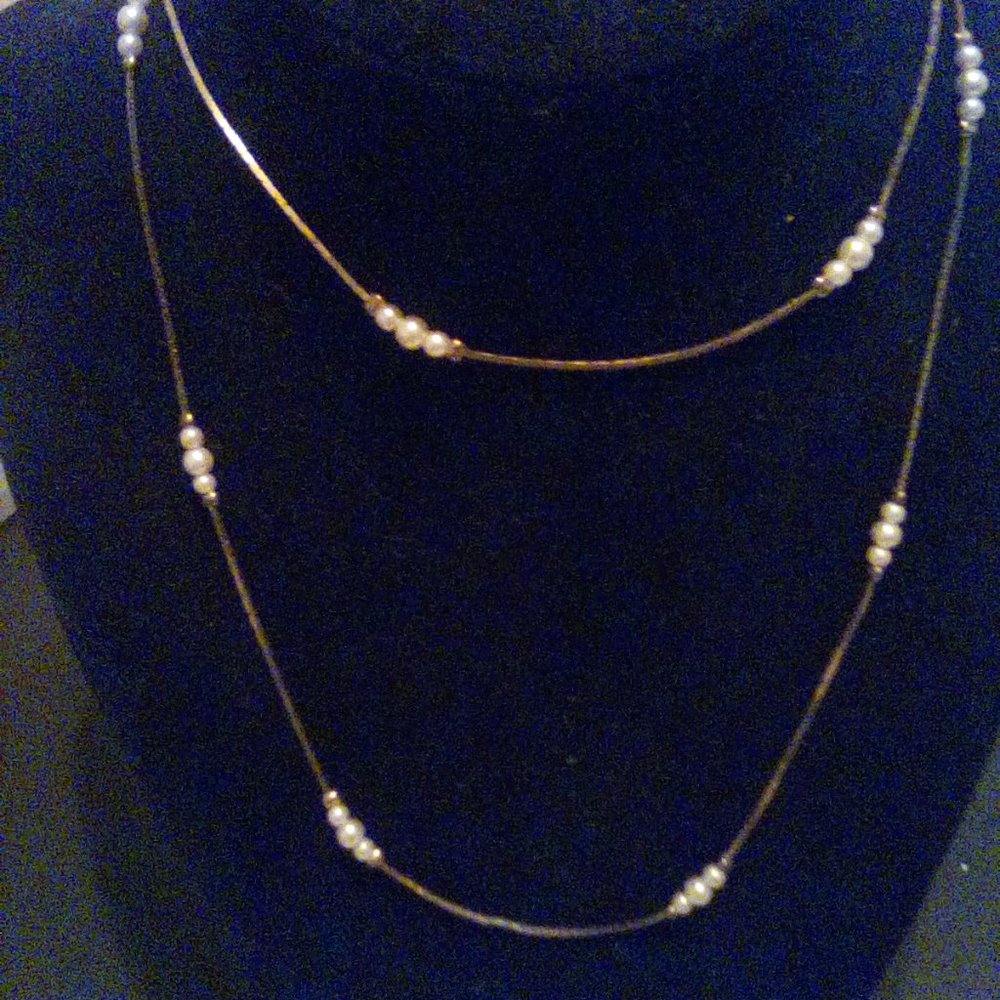 Gold Plated 28' Necklace with Gold and Pearl Beads